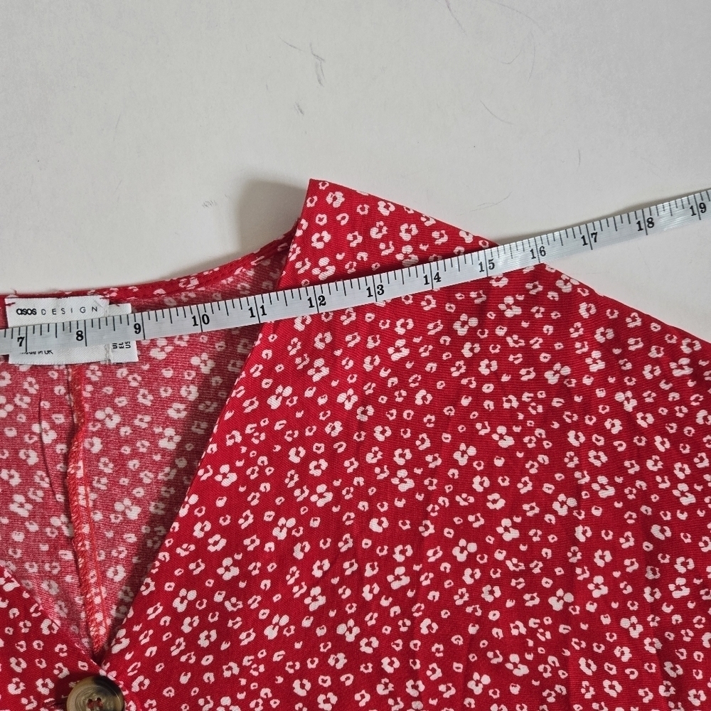 Asos Design red with white floral button down baby doll dress sz US 4 - Picture 8 of 10